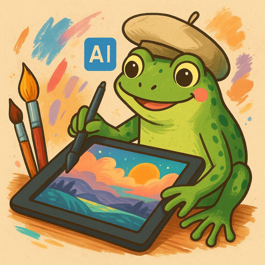 La rana representa versatilidad, curiosidad y creatividad. Ideal para simbolizar el acceso universal a herramientas de diseño impulsadas por IA.