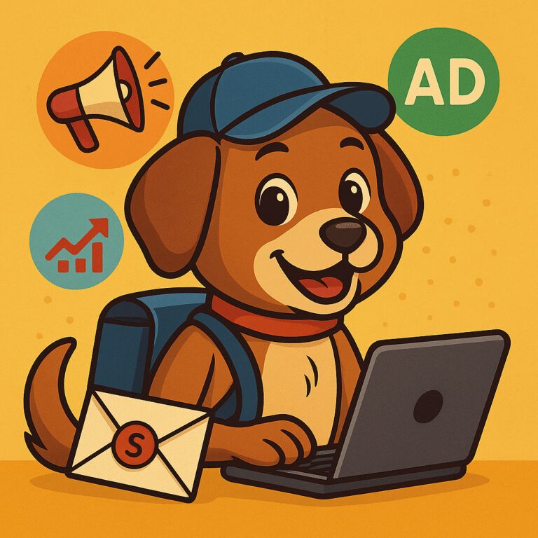 Perro mensajero, representa fidelidad, comunicación clara y acción directa. Ideal para campañas que buscan llegar al público con un mensaje preciso y lograr conversiones.