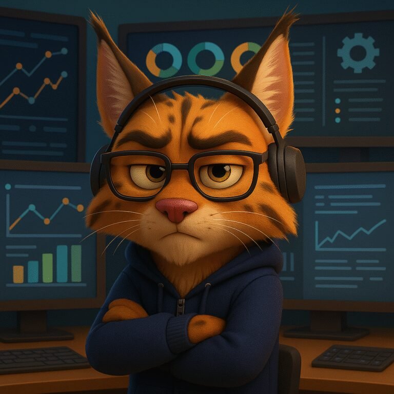Lince estilo Pixar como ingeniero DevOps frente a tableros — tendencias de desarrollo e IT 2026.